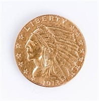 Coin 1913 Indian Head Gold $2.50 Quarter Eagle XF