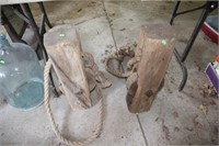 2 wooden pulleys, 23" tall