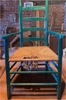 Vintage Green Arm Chair w/Woven Seat