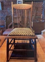 Antique Wooden Chair w/Upholstered Seat