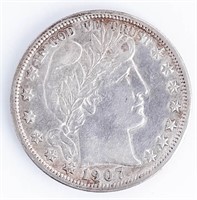 Coin 1907-S Barber Half Dollar In AU