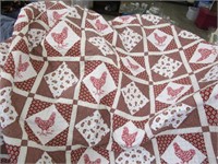 Full Size Beautiful Rooster Quilted Bedspread &