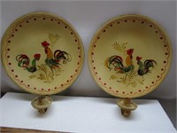 Vintage Rooster Plate & Hanging Candle Holders
