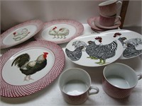 Rooster / Hen Dishes - 1 Dinner Plate Missing