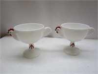 Vintage Milk Glass Rooster Cups