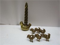 Brass Childen Candle Holder & Rooster Napkin Rings