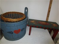 Painted Wooden bucket & Stool