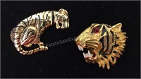 Pair of Rhinestone Tiger Brooches/Pins