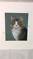 Matted Pastel Cat Art 18x14
