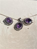 Faceted amethyst necklace and earrings set in
