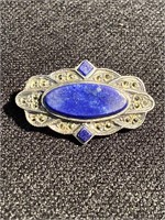 Vintage marcasite and lapis pin