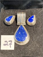 Earrings and pendant marked 925 silver with lapis