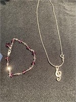 Treble clef on a sterling chain and a bracelet