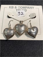 Sterling silver heart on a chain and earrings