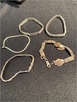 Collection of five bracelets marked 925 silver