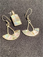 Earrings and pendant set - mother of pearl in 925