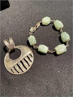 Sterling pendant and jade bracelet