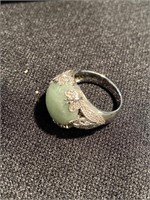 Jade ring in sterling silver setting size 8