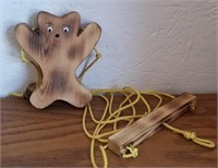 Vintage Wood Rope Climbing Bear Toy