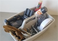Plastic Tool Tray w/ Battery Chargers & Misc