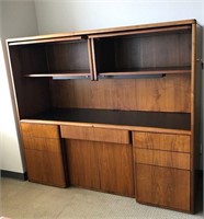 Used leather top credenza storage unit upper hutch