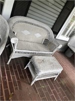 Wicker bench with footrest