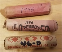 (3) Rolls Of 1946 Wheat Pennies