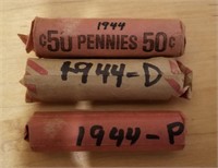 (3) Rolls Of 1944 Wheat Pennies