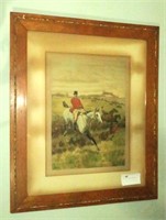 35" x 30" Framed Colored Fox Hunt Print, 1894