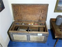 Early tool trunk with contents, 38"