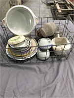 Wire basket w/ assorted dishes