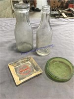 Milk bottle, ash trays, Badger State water bottle