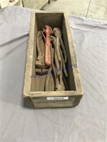 Wood box w/ fencing pliers, rusted