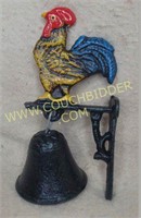 Cast iron rooster bell w/ wall mount