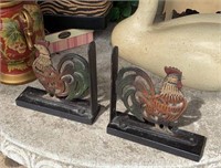 pr Rooster Iron Bookends