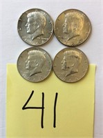 Set of 4 1964 Kennedy half dollars.