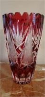 Ruby & clear glass vase 7 in tall