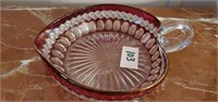 Handled ruby & clear glass dish 7 5/8 in across