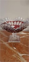 Ruby & clear glass dish 8 in across
