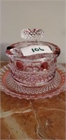 Ruby & clear honey  / jam jar with underplate