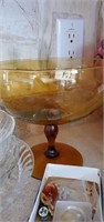 Large compote amber 7 7/8 tall