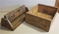 Vintage Wood Tool Tray & Box w/ Advertising