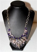 Amethyst Crystal & Blister Pearl Silver Necklace