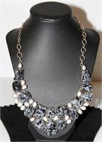 Snowflake Obsidian & Blister Pearl Silver Necklace