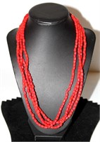 21" Long Vintage Navajo Red Beaded Necklace Silver