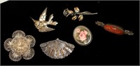 6 Small Beautiful Sterling Silver Brooches