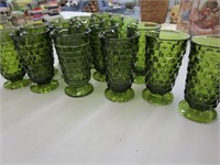 16 Green Fostoria Footed Glasses