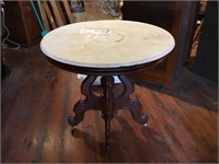 Walnut w/ White Marble Parlor Table