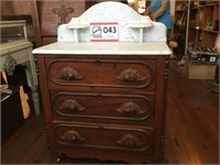 Walnut Wash Stand w/ Marble top, Carved Acorn Pull