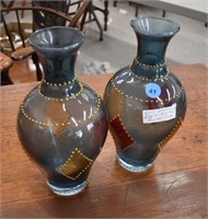 Pair of Aqua Raised Painted Vases |*SR BC5